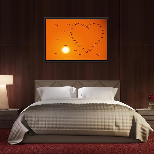 Birds In Heart Shape Canvas Wall Art-5 Horizontal-Gallery Wrap-22" x 12"-Tiaracle