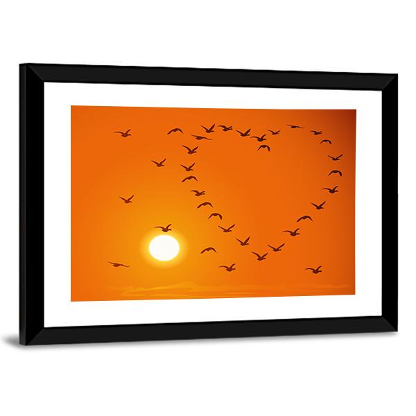 Birds In Heart Shape Canvas Wall Art-5 Horizontal-Gallery Wrap-22" x 12"-Tiaracle