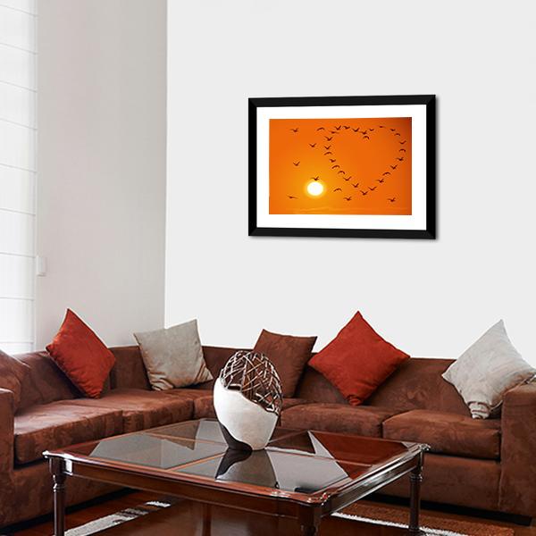 Birds In Heart Shape Canvas Wall Art-5 Horizontal-Gallery Wrap-22" x 12"-Tiaracle