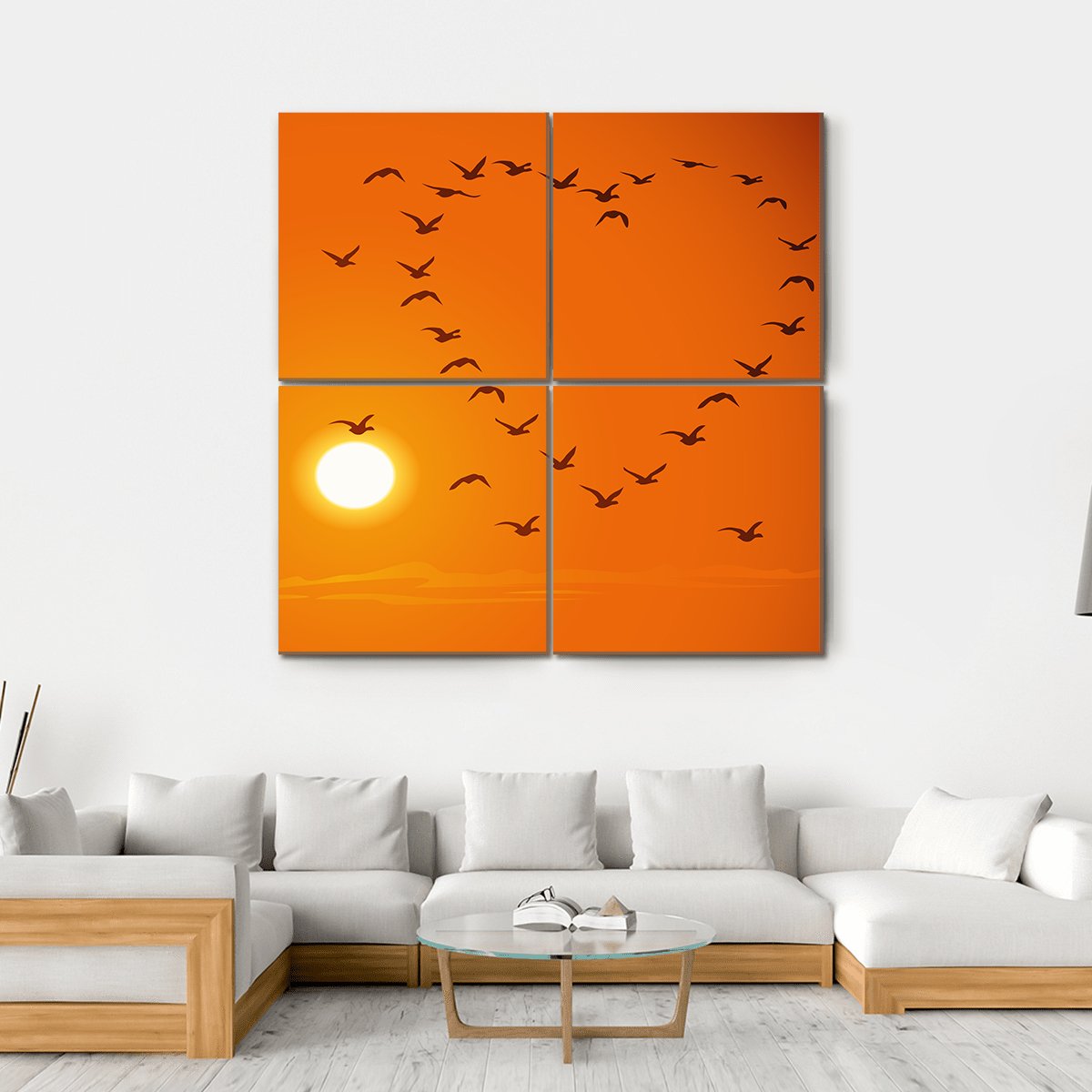 Birds In Heart Shape Canvas Wall Art-1 Piece-Gallery Wrap-36" x 24"-Tiaracle