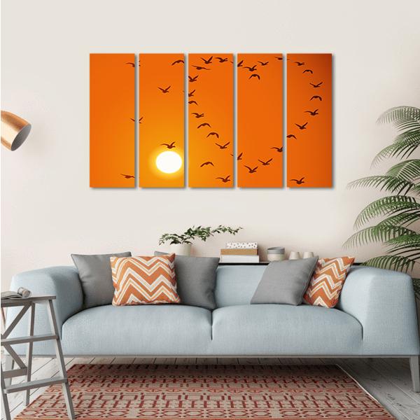 Birds In Heart Shape Canvas Wall Art-5 Horizontal-Gallery Wrap-22" x 12"-Tiaracle
