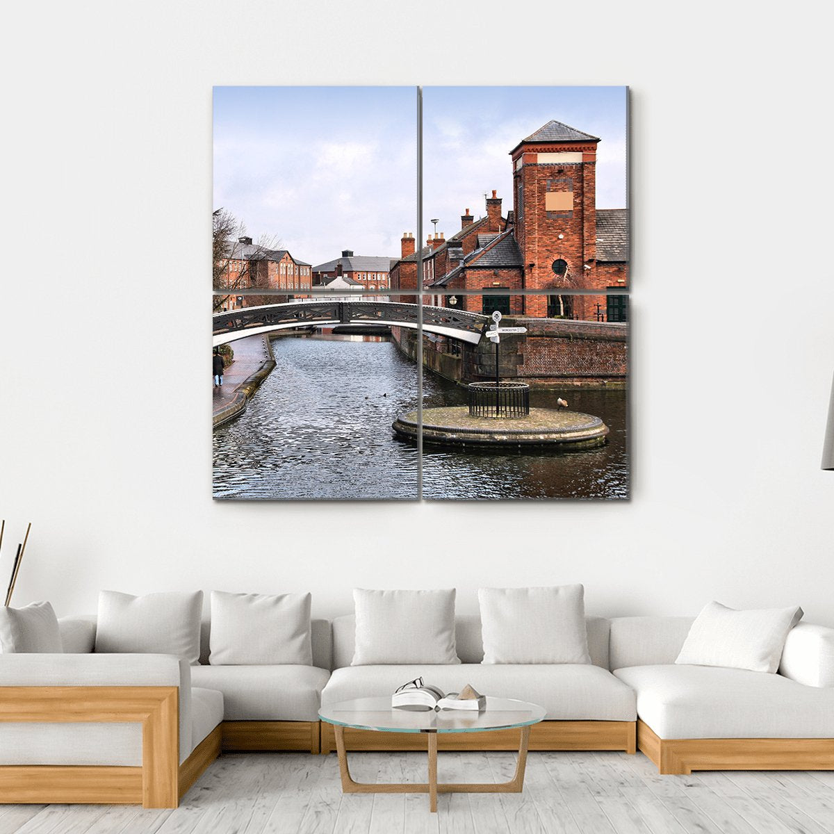 Birmingham Water Canal Canvas Wall Art-4 Square-Gallery Wrap-17" x 17"-Tiaracle