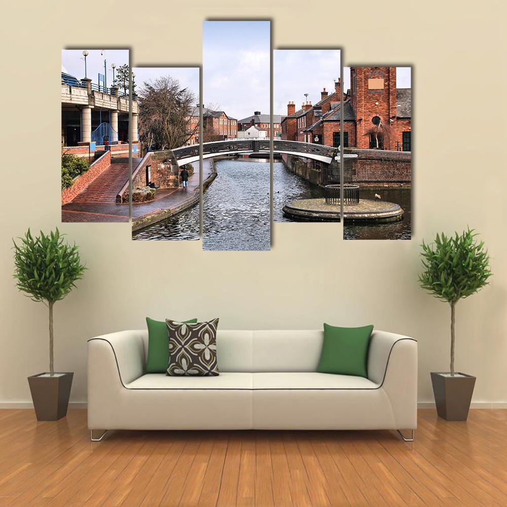 Birmingham Water Canal Canvas Wall Art-5 Pop-Gallery Wrap-47" x 32"-Tiaracle