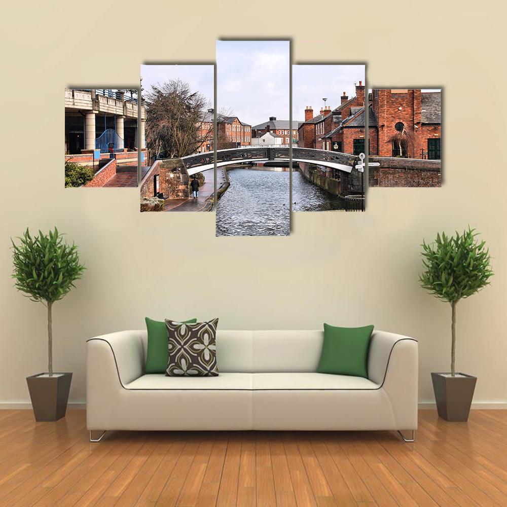 Birmingham Water Canal Canvas Wall Art-5 Star-Gallery Wrap-62" x 32"-Tiaracle