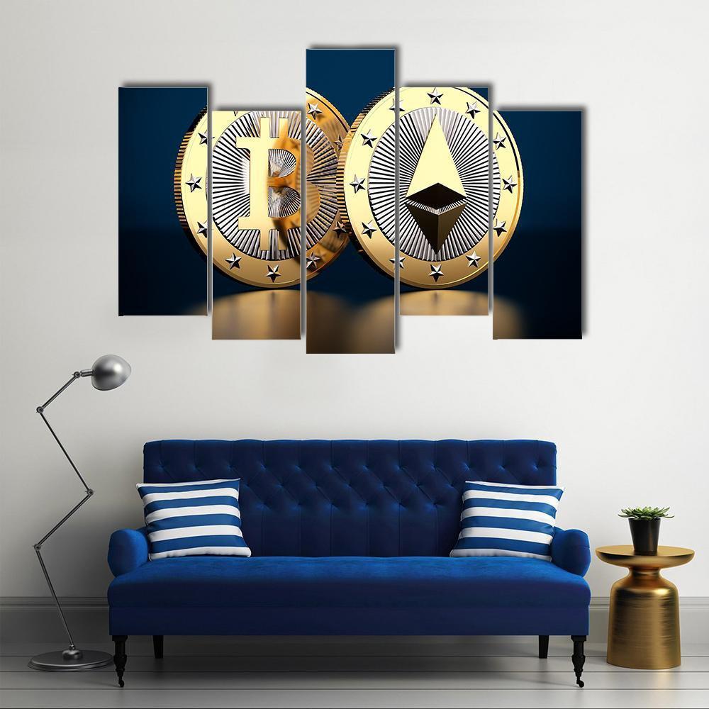 Bitcoin & Ethereum Canvas Wall Art-5 Pop-Gallery Wrap-47" x 32"-Tiaracle