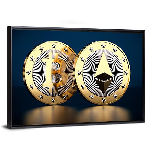 Bitcoin &amp; Ethereum Canvas Wall Art-3 Horizontal-Gallery Wrap-25" x 16"-Tiaracle