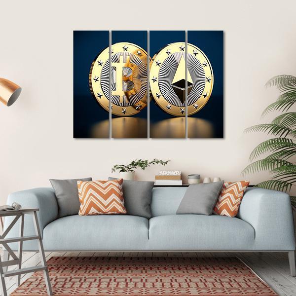 Bitcoin &amp; Ethereum Canvas Wall Art-4 Horizontal-Gallery Wrap-34" x 24"-Tiaracle
