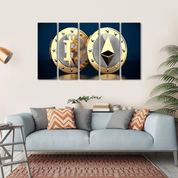 Bitcoin &amp; Ethereum Canvas Wall Art-5 Horizontal-Gallery Wrap-22" x 12"-Tiaracle