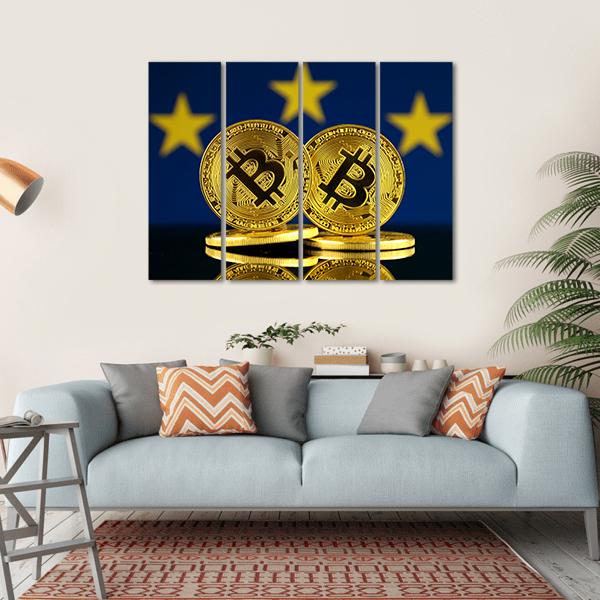 Bitcoin And European Union Flag Canvas Wall Art-4 Horizontal-Gallery Wrap-34" x 24"-Tiaracle