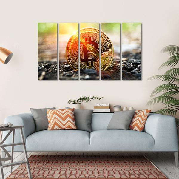 Bitcoin Close-Up Canvas Wall Art-5 Horizontal-Gallery Wrap-22" x 12"-Tiaracle