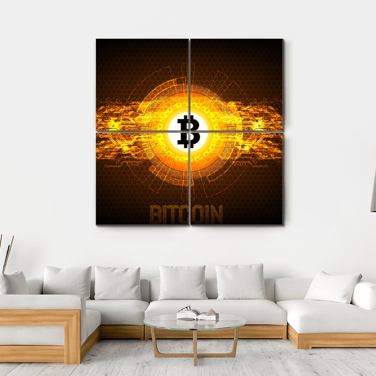 Bitcoin Digital Currency Canvas Wall Art-4 Square-Gallery Wrap-17" x 17"-Tiaracle