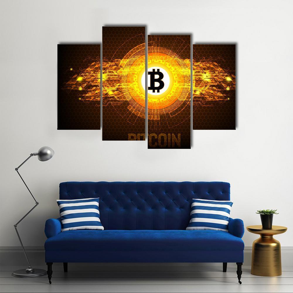 Bitcoin Digital Currency Canvas Wall Art-4 Pop-Gallery Wrap-50" x 32"-Tiaracle