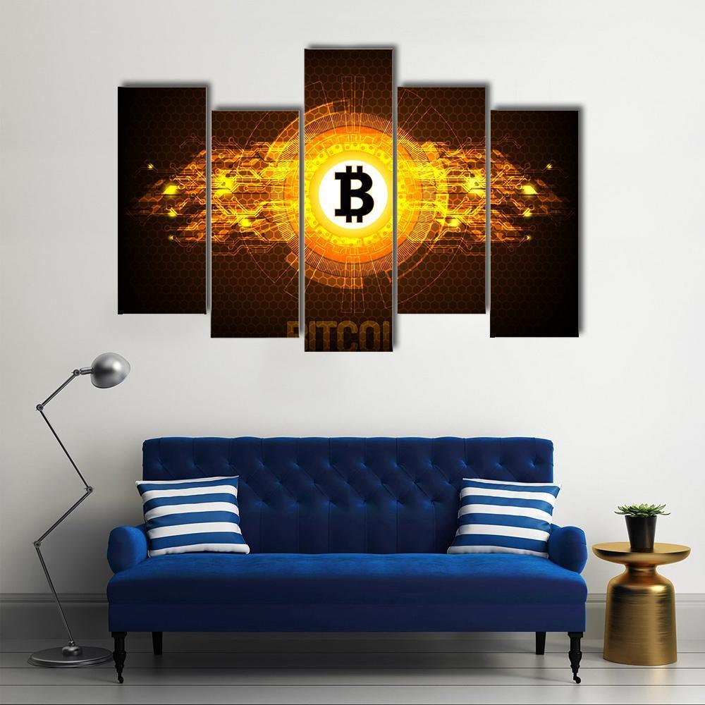 Bitcoin Digital Currency Canvas Wall Art-5 Pop-Gallery Wrap-47" x 32"-Tiaracle