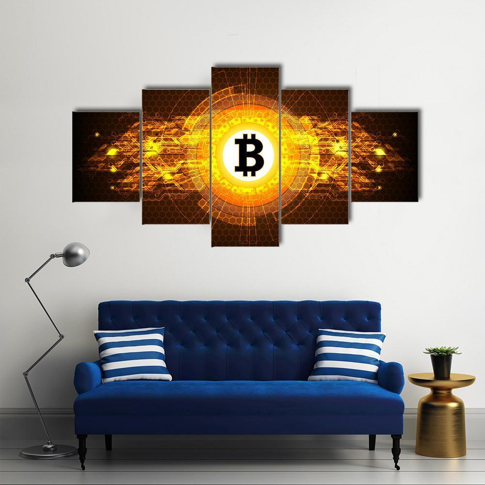 Bitcoin Digital Currency Canvas Wall Art-5 Star-Gallery Wrap-62" x 32"-Tiaracle