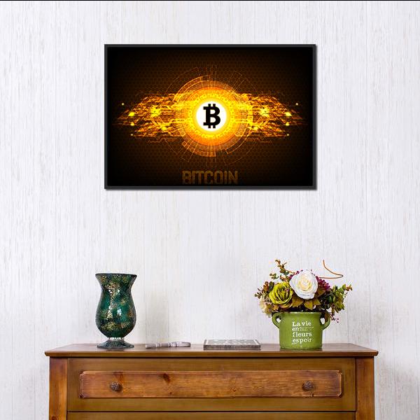 Bitcoin Digital Currency Canvas Wall Art-1 Piece-Floating Frame-24" x 16"-Tiaracle