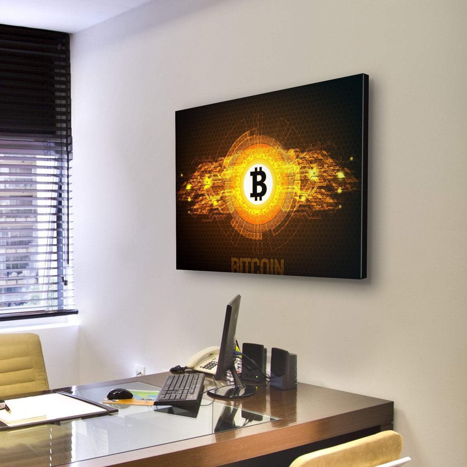 Bitcoin Digital Currency Canvas Wall Art-3 Horizontal-Gallery Wrap-25" x 16"-Tiaracle