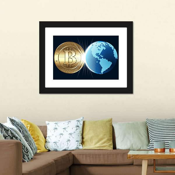 Bitcoin &amp; Digital World Canvas Wall Art-1 Piece-Framed Print-20" x 16"-Tiaracle