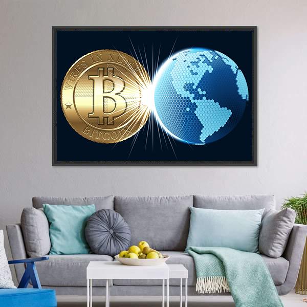 Bitcoin &amp; Digital World Canvas Wall Art-5 Horizontal-Gallery Wrap-22" x 12"-Tiaracle