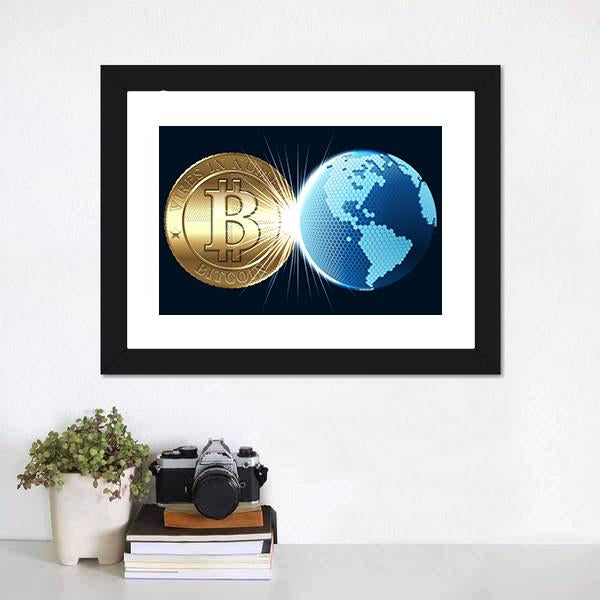 Bitcoin &amp; Digital World Canvas Wall Art-5 Horizontal-Gallery Wrap-22" x 12"-Tiaracle