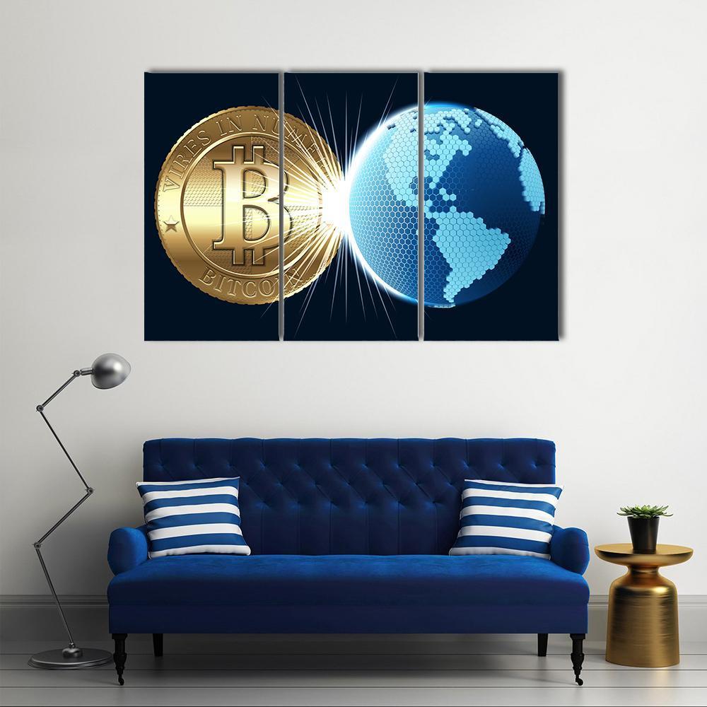 Bitcoin &amp; Digital World Canvas Wall Art-3 Horizontal-Gallery Wrap-37" x 24"-Tiaracle