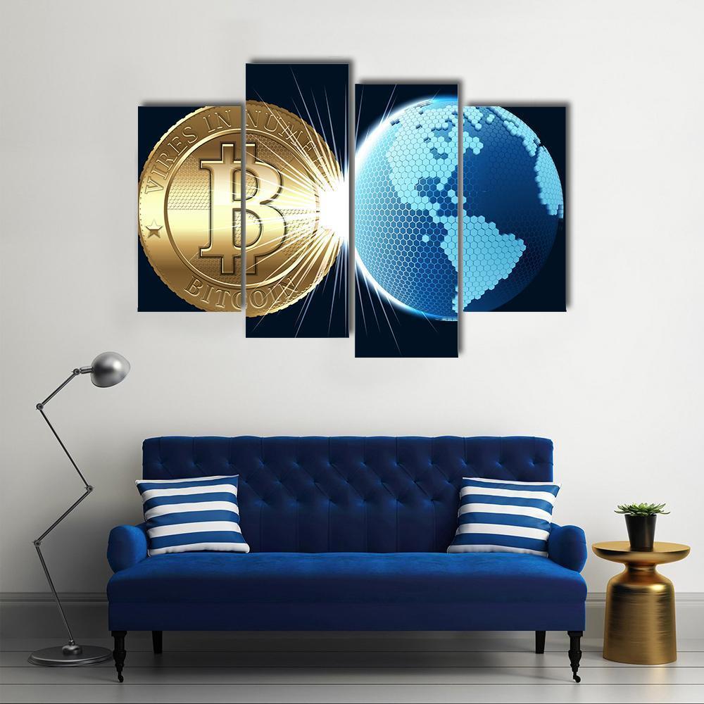 Bitcoin & Digital World Canvas Wall Art-4 Pop-Gallery Wrap-50" x 32"-Tiaracle