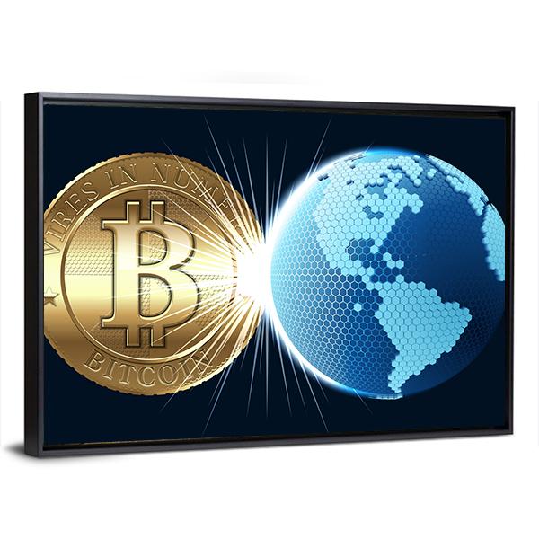 Bitcoin &amp; Digital World Canvas Wall Art-3 Horizontal-Gallery Wrap-25" x 16"-Tiaracle
