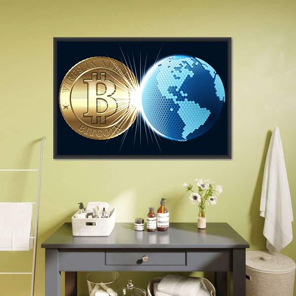 Bitcoin &amp; Digital World Canvas Wall Art-3 Horizontal-Gallery Wrap-25" x 16"-Tiaracle
