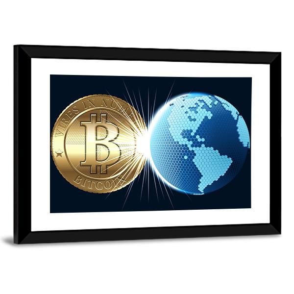 Bitcoin & Digital World Panoramic Canvas Wall Art-1 Piece-36" x 12"-Tiaracle