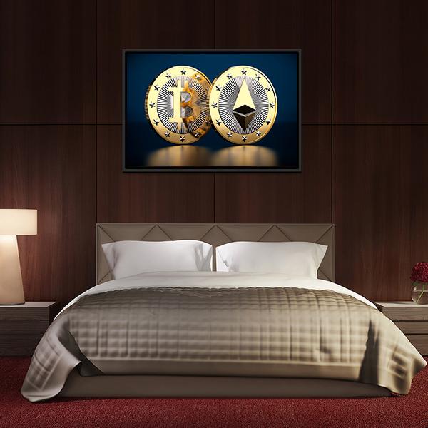 Bitcoin & Ethereum Panoramic Canvas Wall Art-1 Piece-36" x 12"-Tiaracle