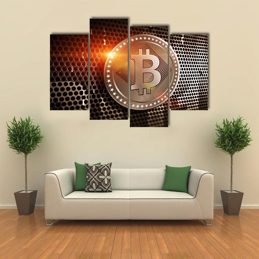 Bitcoin On Perforated Sheet Canvas Wall Art-5 Pop-Gallery Wrap-47" x 32"-Tiaracle