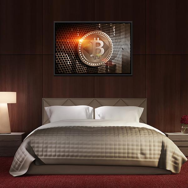 Bitcoin On Perforated Sheet Panoramic Canvas Wall Art-1 Piece-36" x 12"-Tiaracle