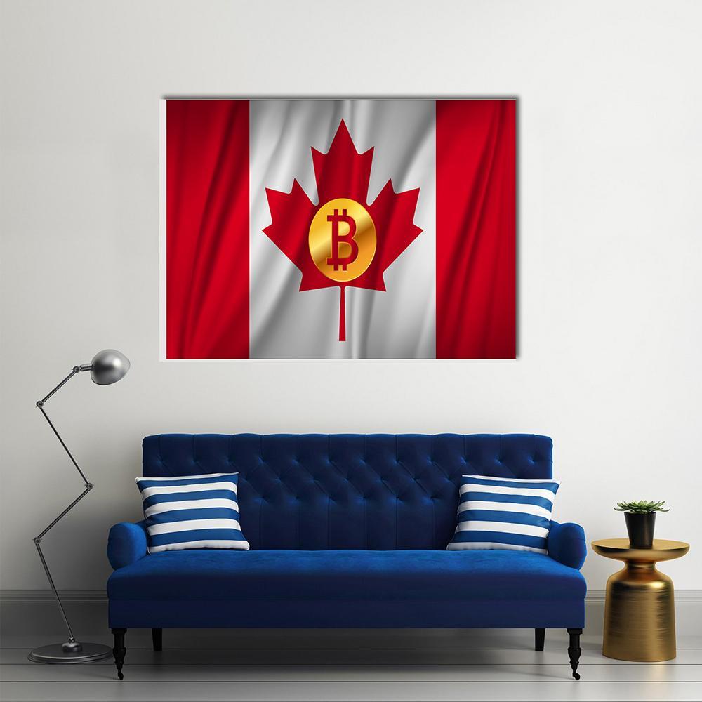 Bitcoin On The National Flag Of Canada Canvas Wall Art-1 Piece-Gallery Wrap-36" x 24"-Tiaracle