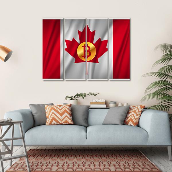 Bitcoin On The National Flag Of Canada Canvas Wall Art-4 Horizontal-Gallery Wrap-34" x 24"-Tiaracle