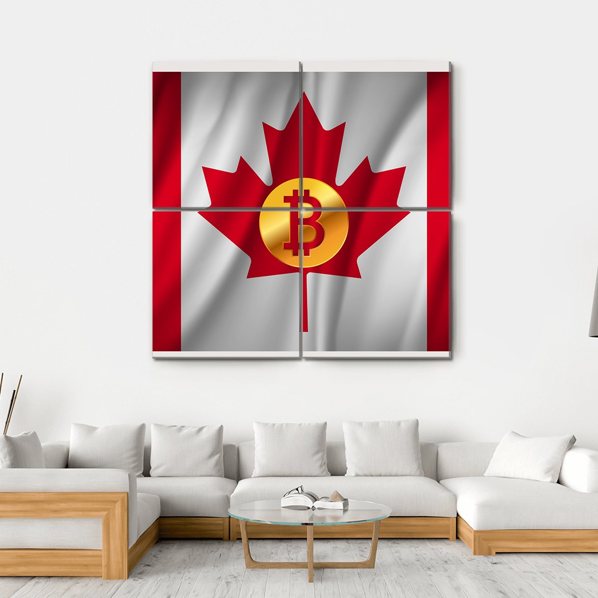 Bitcoin On The National Flag Of Canada Canvas Wall Art-4 Square-Gallery Wrap-17" x 17"-Tiaracle