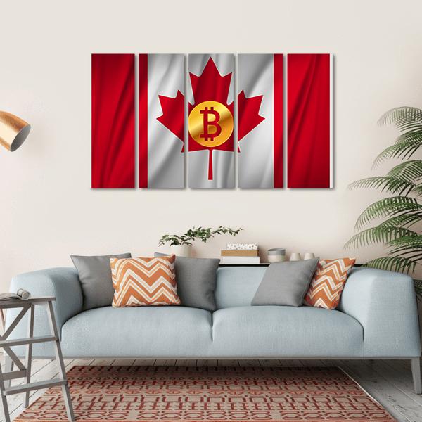 Bitcoin On The National Flag Of Canada Canvas Wall Art-5 Horizontal-Gallery Wrap-22" x 12"-Tiaracle