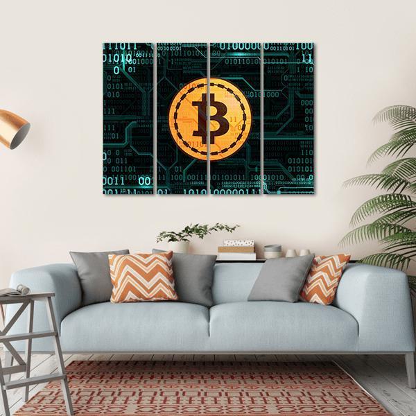 Bitcoin With Binary Code Canvas Wall Art-4 Horizontal-Gallery Wrap-34" x 24"-Tiaracle