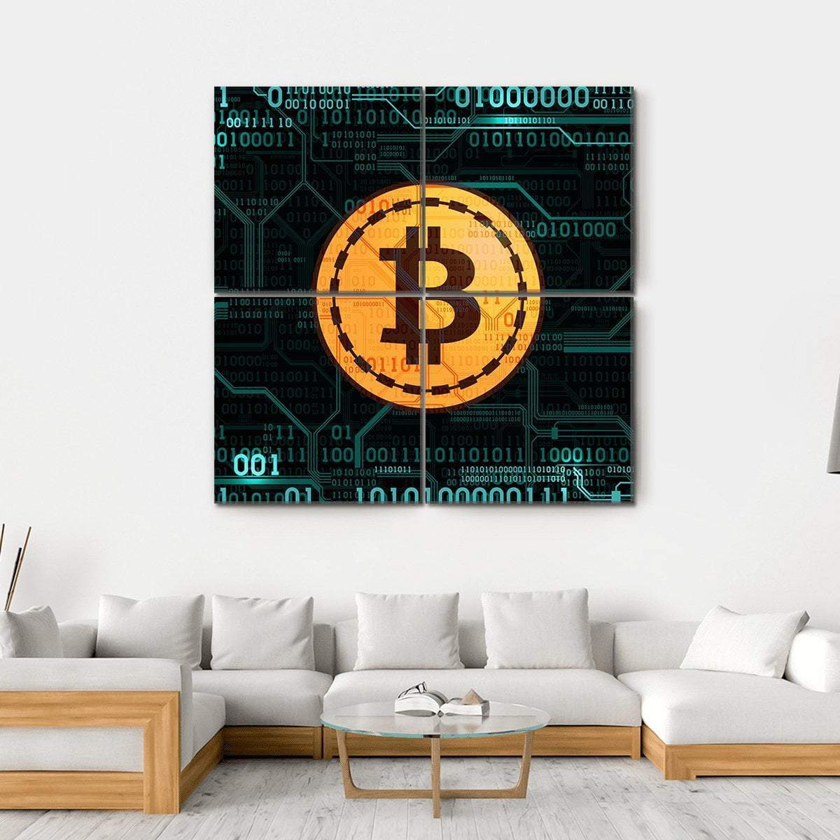 Bitcoin With Binary Code Canvas Wall Art-4 Square-Gallery Wrap-17" x 17"-Tiaracle