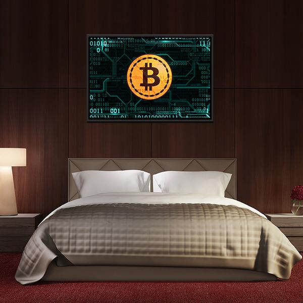 Bitcoin With Binary Code Panoramic Canvas Wall Art-1 Piece-36" x 12"-Tiaracle