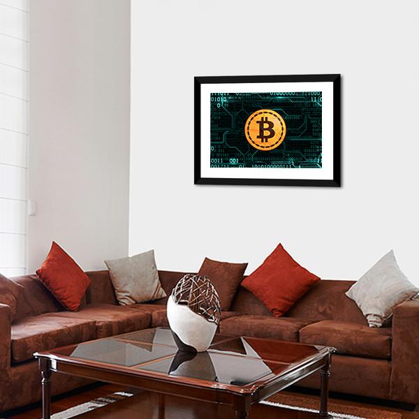 Bitcoin With Binary Code Panoramic Canvas Wall Art-1 Piece-36" x 12"-Tiaracle
