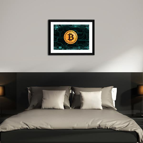 Bitcoin With Binary Code Panoramic Canvas Wall Art-1 Piece-36" x 12"-Tiaracle