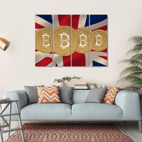 Bitcoin With Great Britain National Flag Canvas Wall Art-4 Horizontal-Gallery Wrap-34" x 24"-Tiaracle