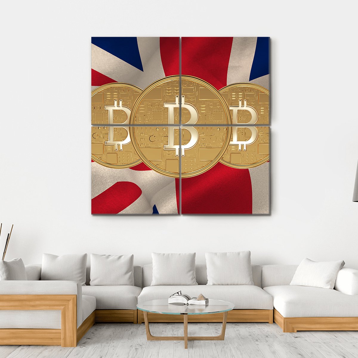 Bitcoin With Great Britain National Flag Canvas Wall Art-4 Square-Gallery Wrap-17" x 17"-Tiaracle