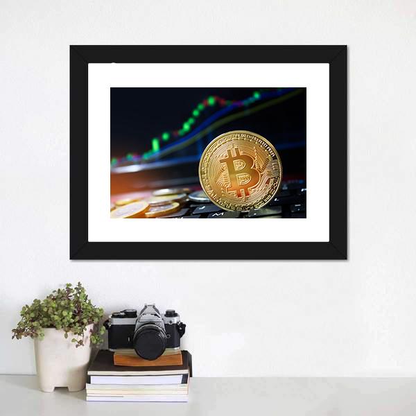 Bitcoins On Keyboard Canvas Wall Art-1 Piece-Framed Print-20" x 16"-Tiaracle