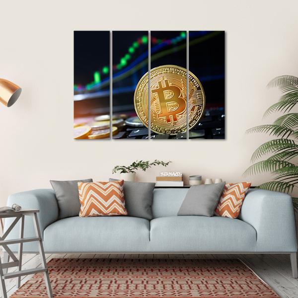Bitcoins On Keyboard Canvas Wall Art-4 Horizontal-Gallery Wrap-34" x 24"-Tiaracle
