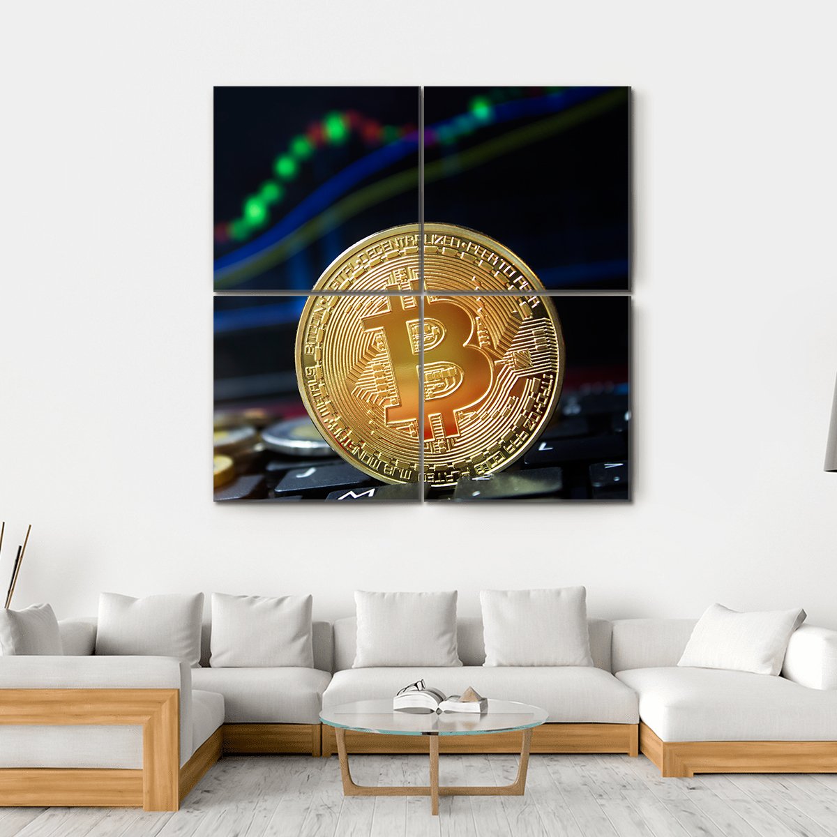 Bitcoins On Keyboard Canvas Wall Art-4 Square-Gallery Wrap-17" x 17"-Tiaracle