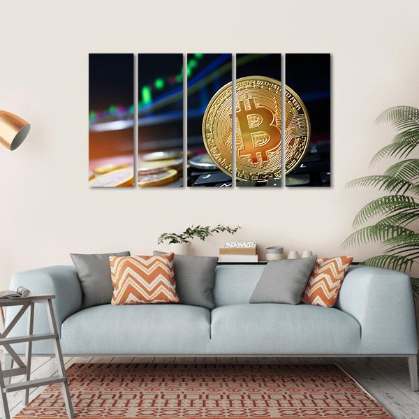 Bitcoins On Keyboard Canvas Wall Art-5 Horizontal-Gallery Wrap-22" x 12"-Tiaracle