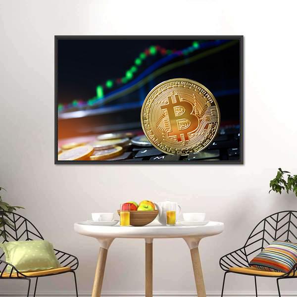 Bitcoins On Keyboard Canvas Wall Art-5 Horizontal-Gallery Wrap-22" x 12"-Tiaracle