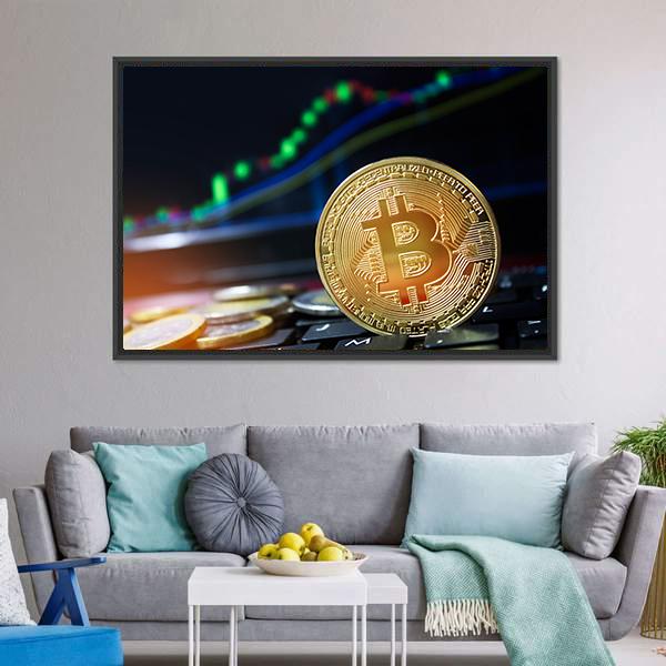 Bitcoins On Keyboard Canvas Wall Art-5 Horizontal-Gallery Wrap-22" x 12"-Tiaracle