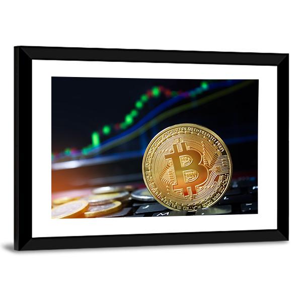 Bitcoins On Keyboard Canvas Wall Art-5 Horizontal-Gallery Wrap-22" x 12"-Tiaracle