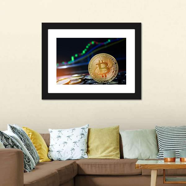 Bitcoins On Keyboard Canvas Wall Art-3 Horizontal-Gallery Wrap-25" x 16"-Tiaracle